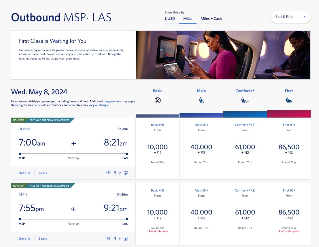 delta skymiles redemption to las vegas