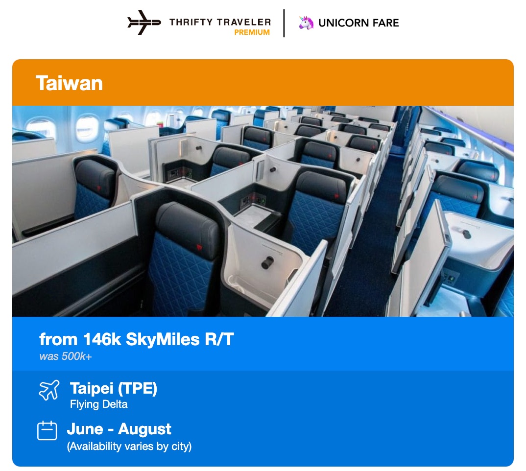 delta skymiles unicorn fare taipei