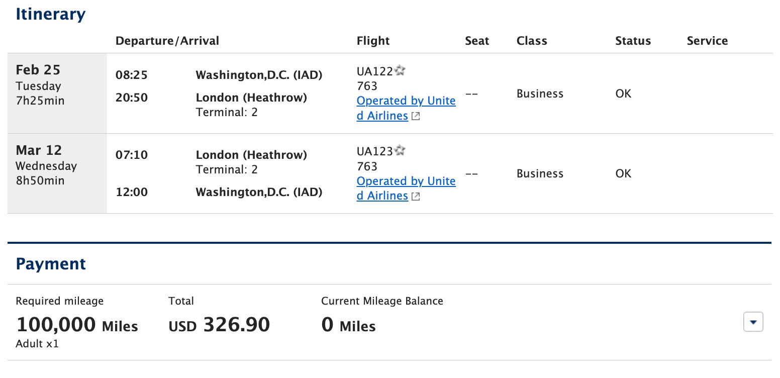 dulles to london redemption