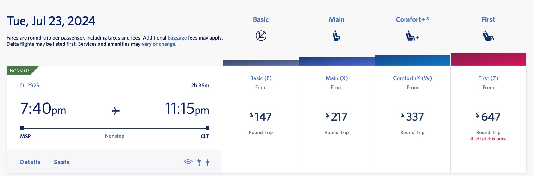 minneapolis to charlotte fare