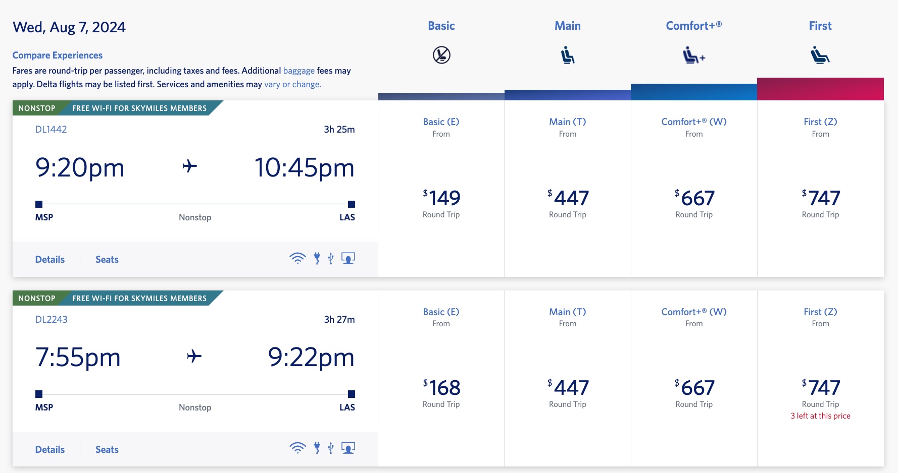 minneapolis to las vegas upcharge