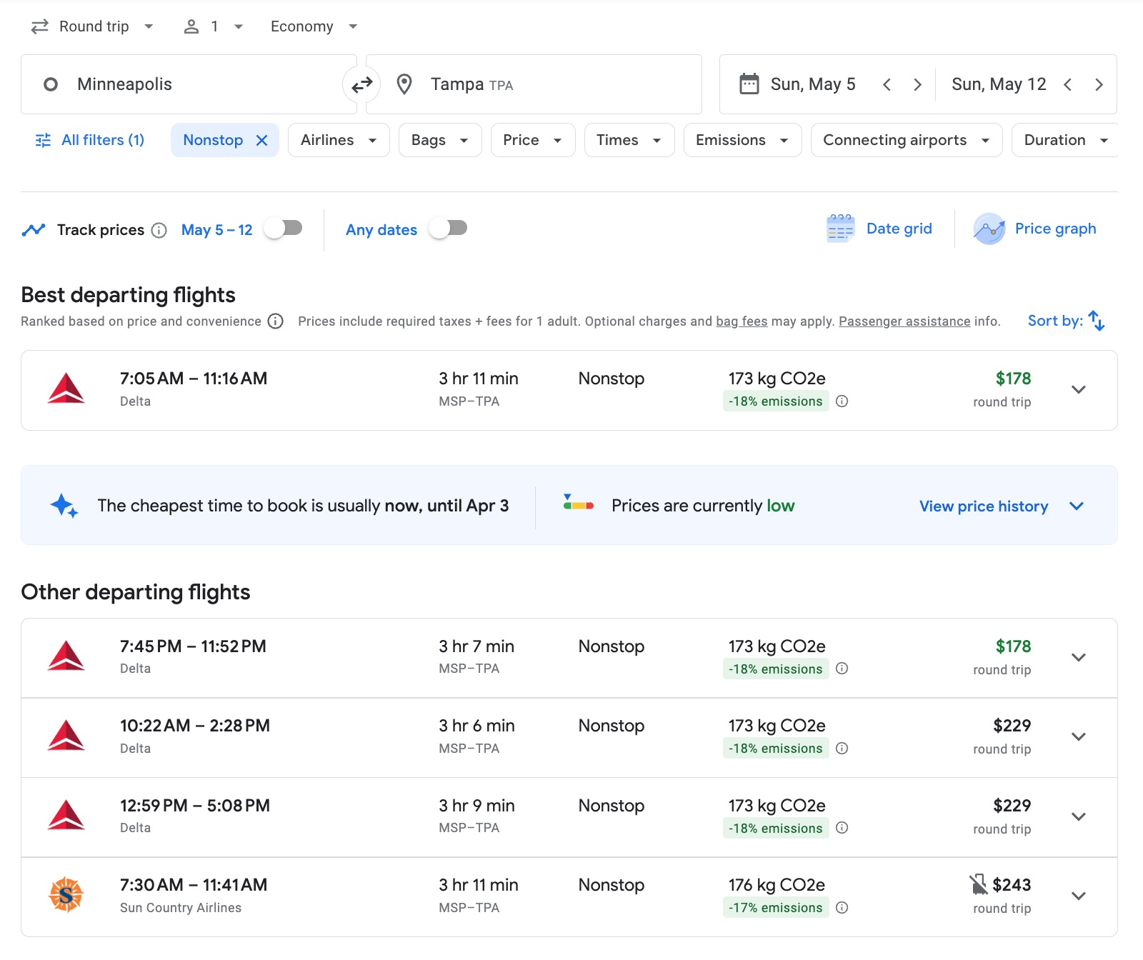 Minneapolis to tampa