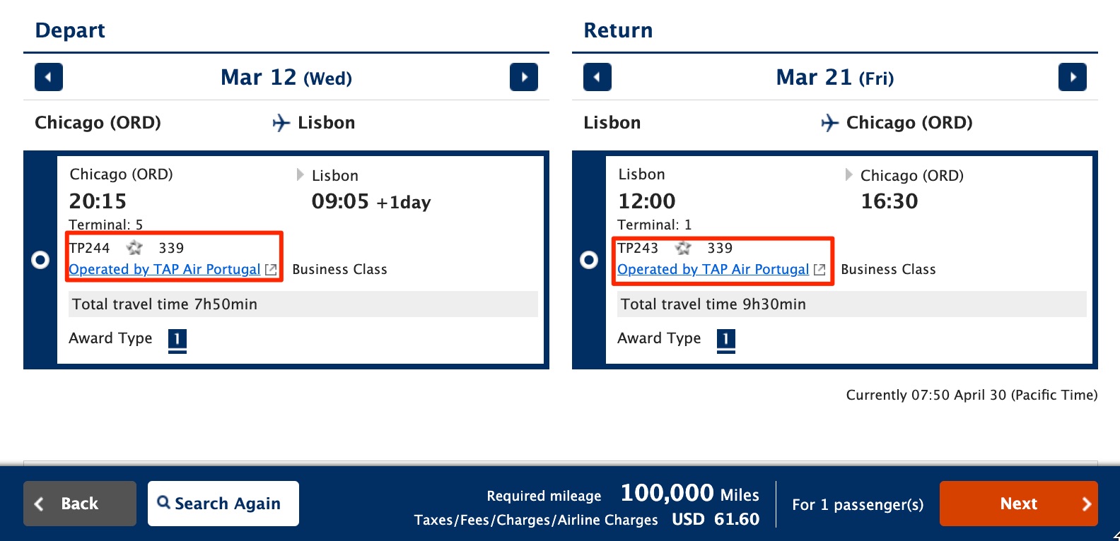 tap air portugal redemption via ana