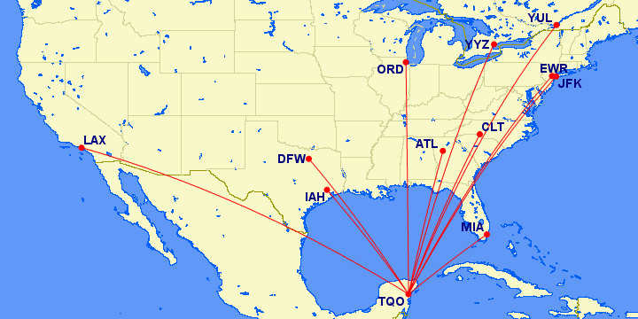 Now Flying: Nonstop Flights from the US to Tulum 1 map of tulum routes