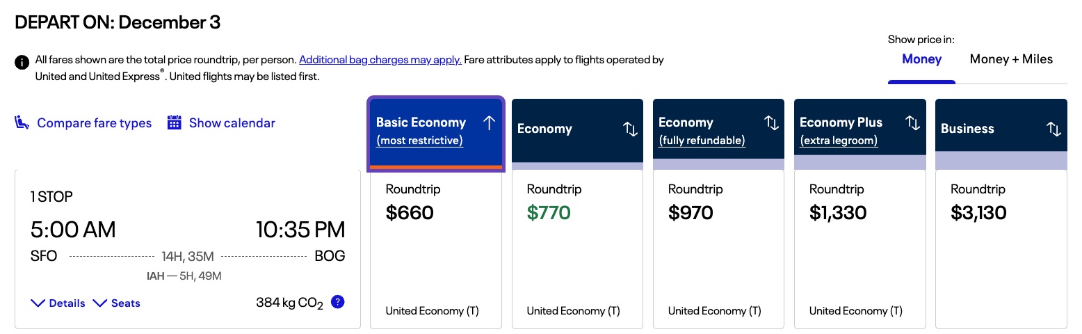 united flights from san francisco to bogota
