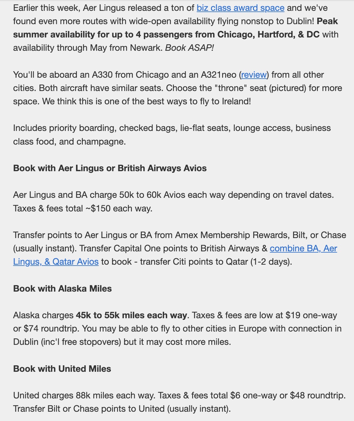 Aer Lingus business booking instructions