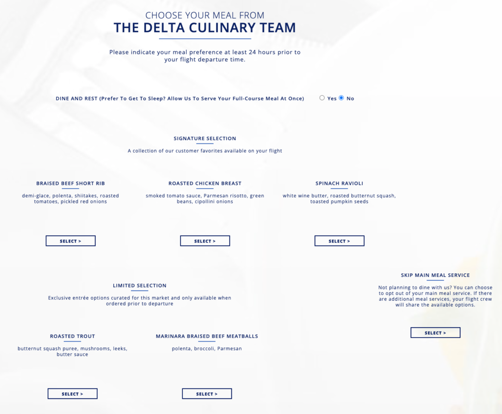 Delta 767-400 Meal Choices