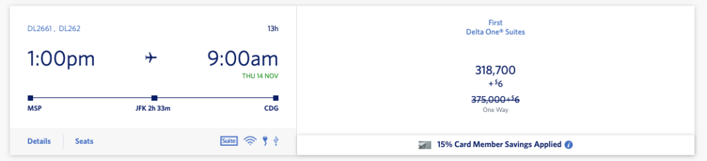 Delta One MSP - CDG Booking