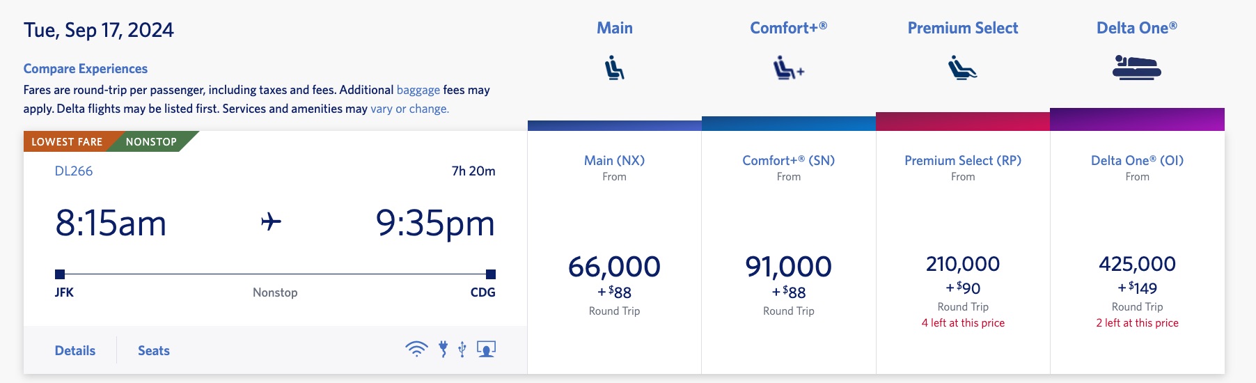 Delta Premium Select JFK-CDG SkyMiles