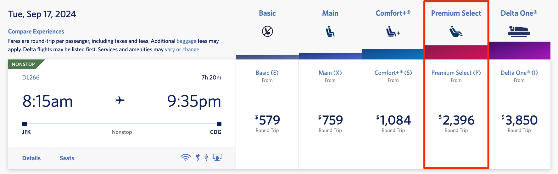 Delta Premium select JFK-CDG