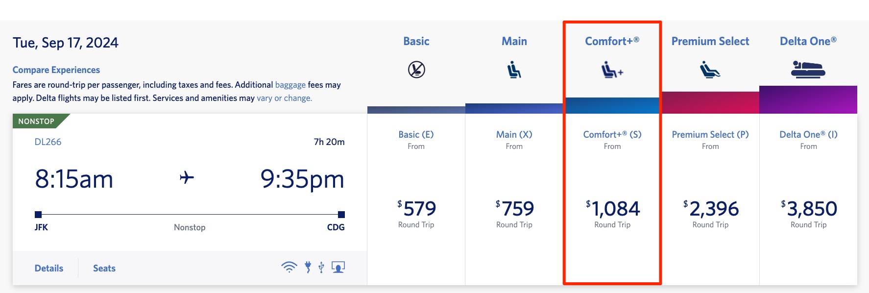 Delta comfort plus JFK-CDG 