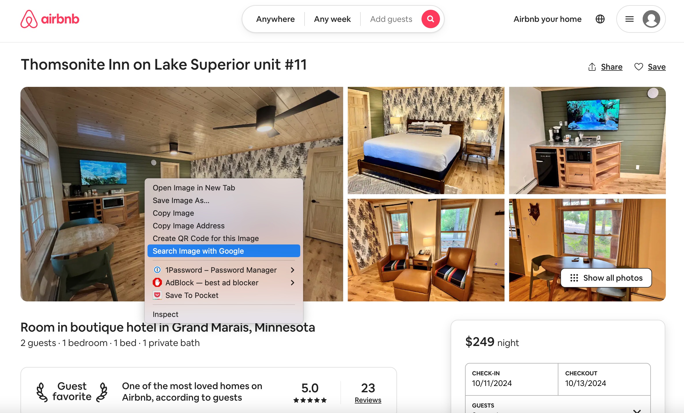 Grand Marais airbnb listing
