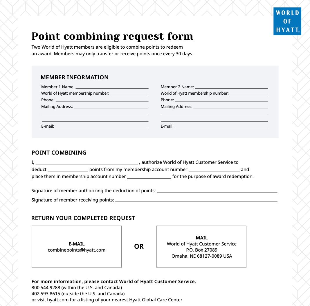 Hyatt points combining blank PDF