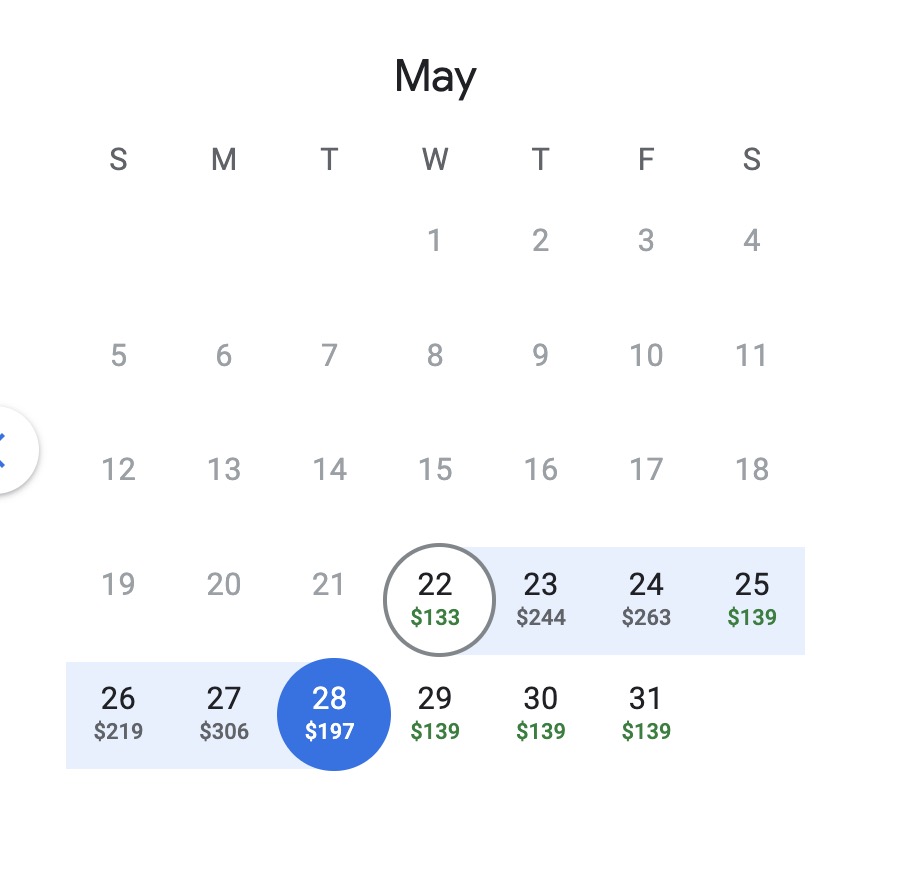 Memorial day flight calendar