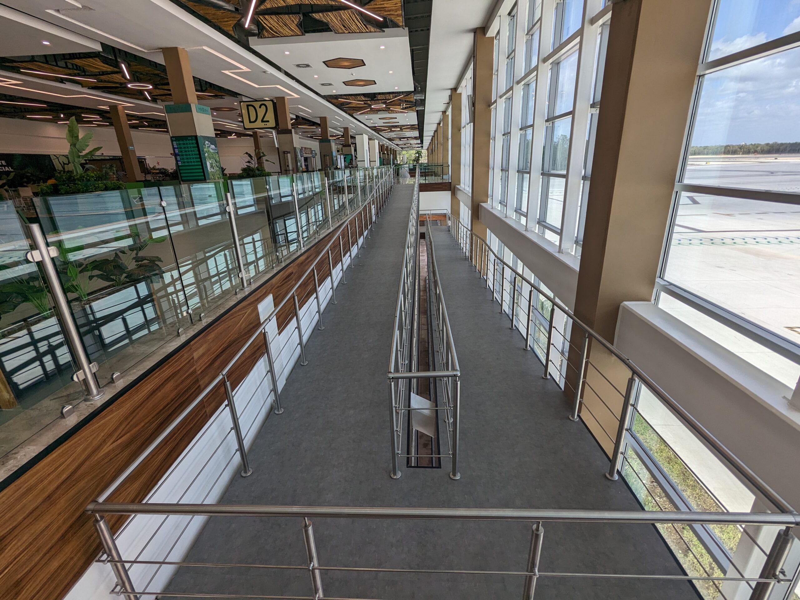 Ramp taking arriving passengers downstairs to customs