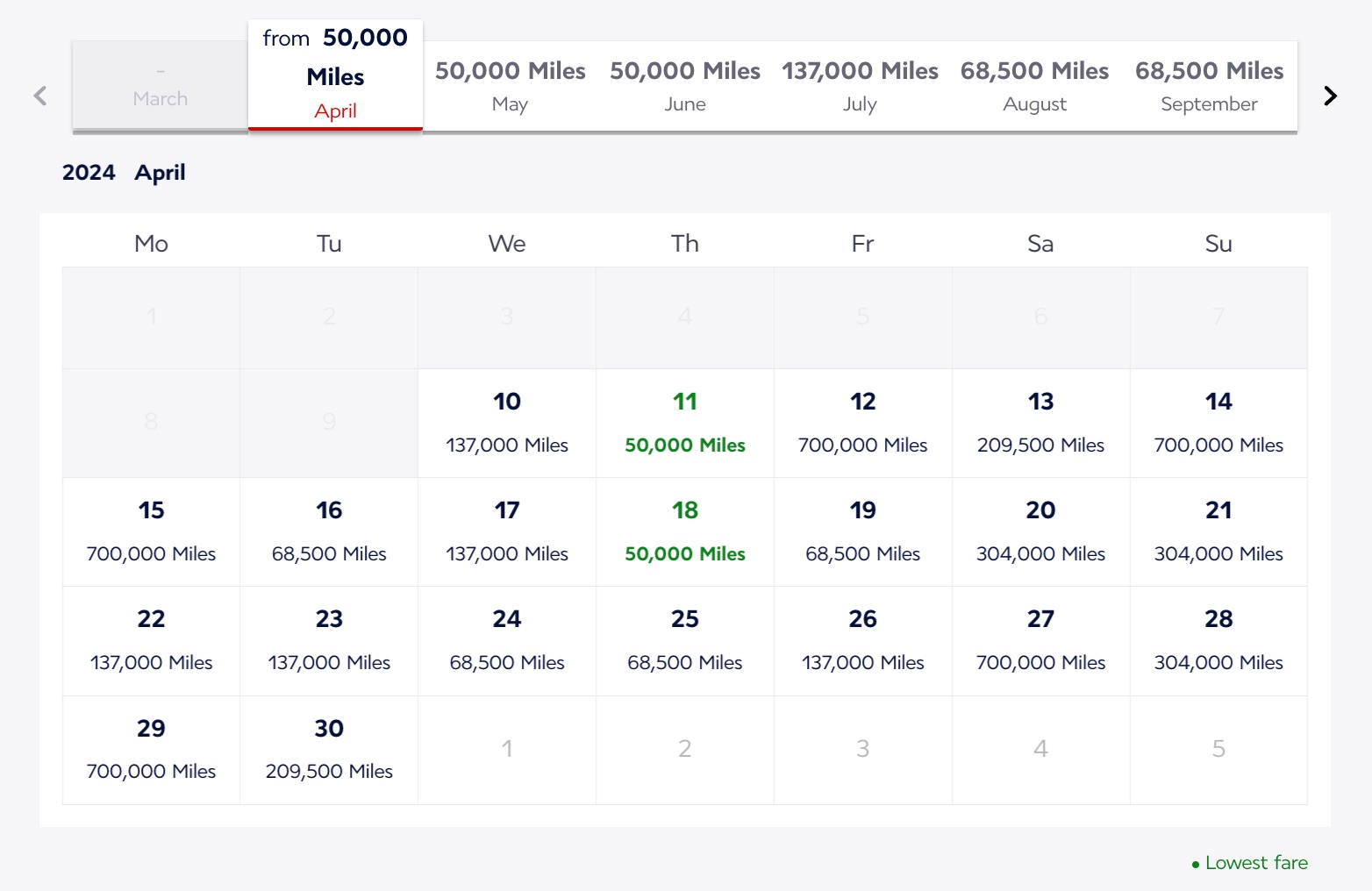 air france award search flexible calendar FCO-ORD
