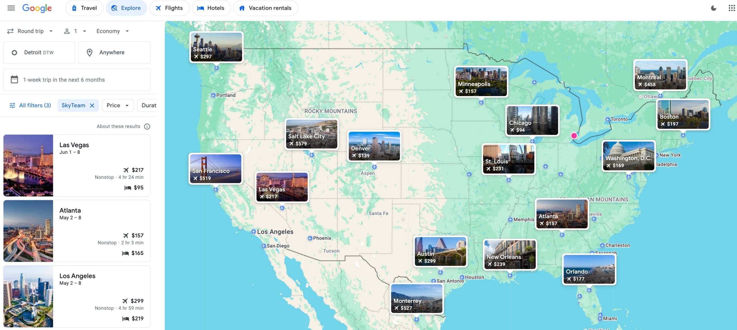 google flights explore map