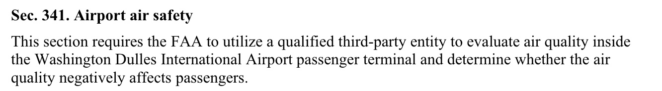 FAA reauthorization final bill text IAD airport air quality