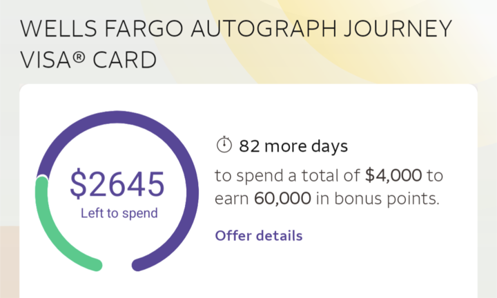 Wells Fargo Welcome Bonus Progress