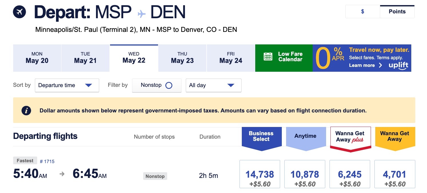 Southwest Minneapolis Denver flight