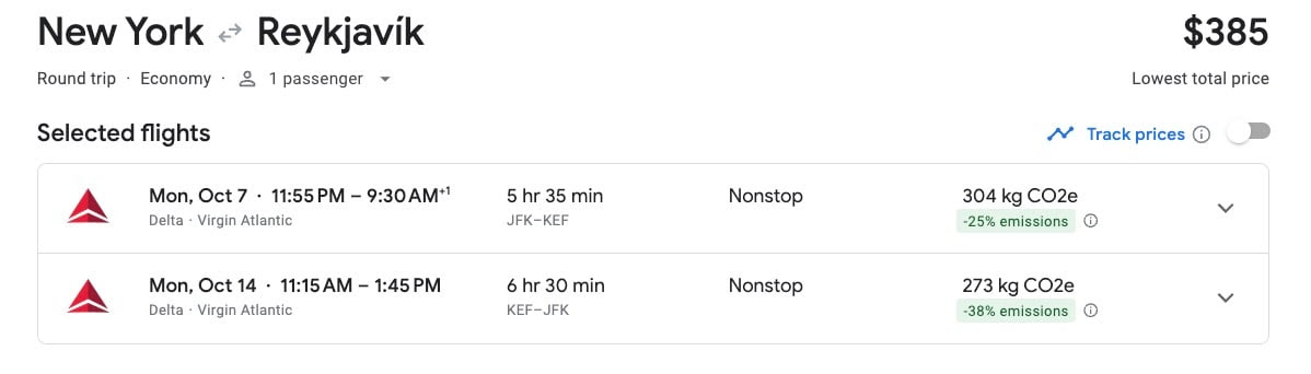 delta nonstop to iceland