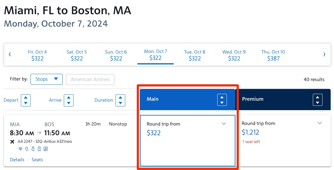 AA MIA-BOS roundtrip
