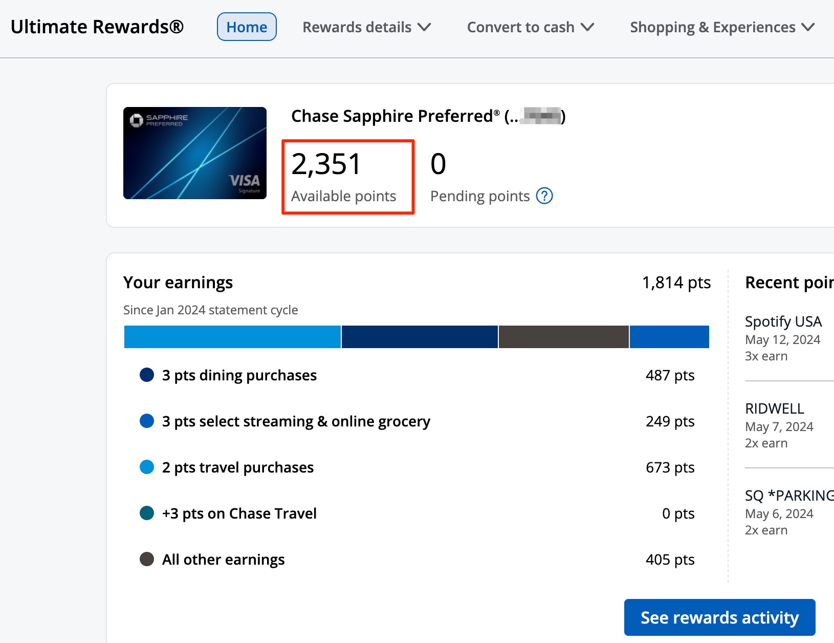 Chase Ultimate Rewards points balance