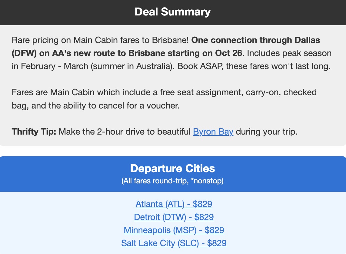 DFW BNE low fares