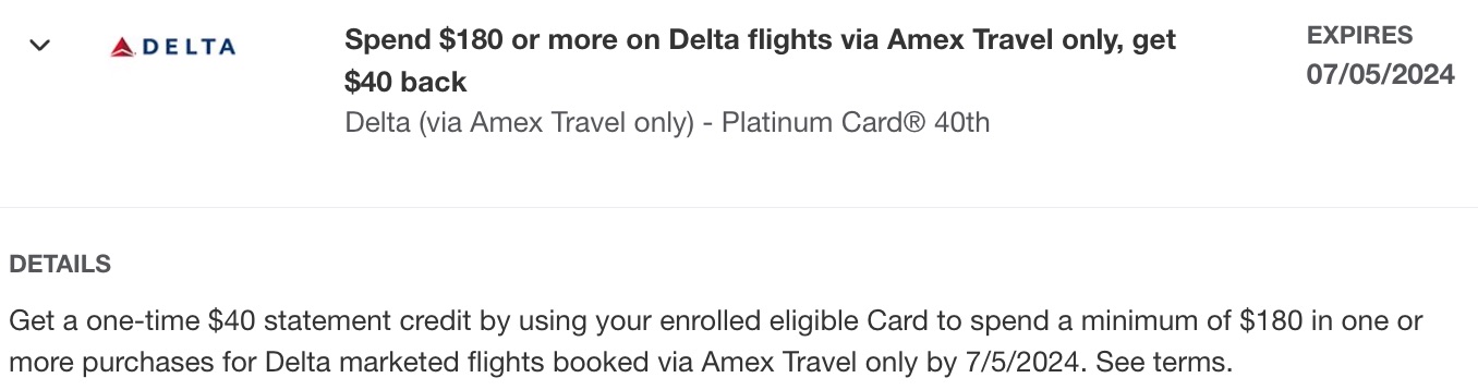 Delta Amex Platinum 40th Anniversary Offer