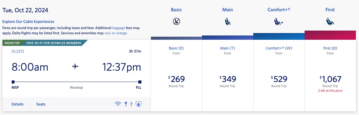 Delta MSP FLL different fare types