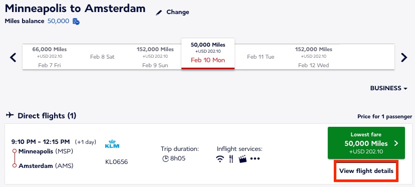Flying Blue MSP-AMS biz class