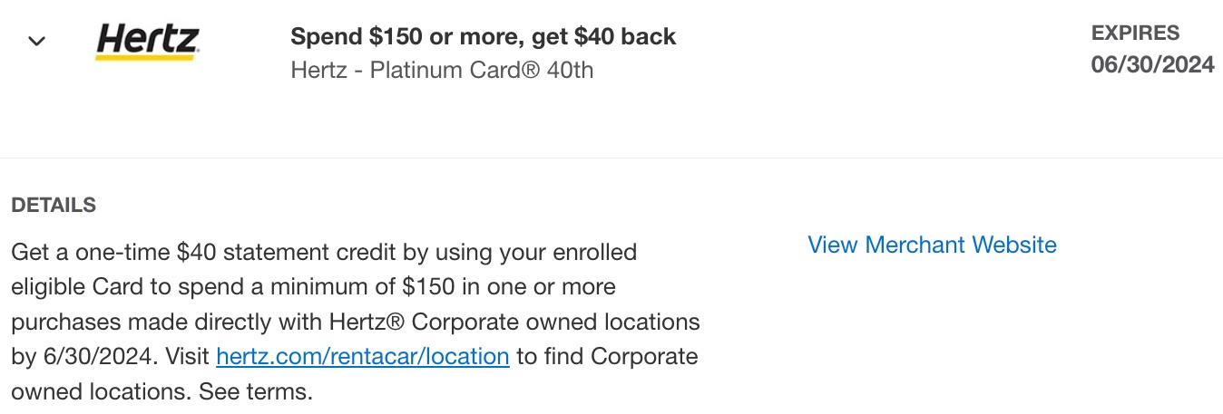 Hertz Amex Platinum 40th Anniversary Offer