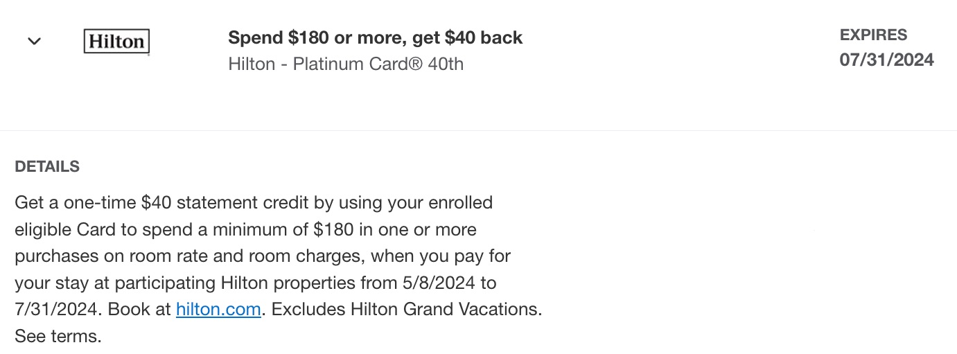 Hilton Amex Platinum 40th Anniversary Offer