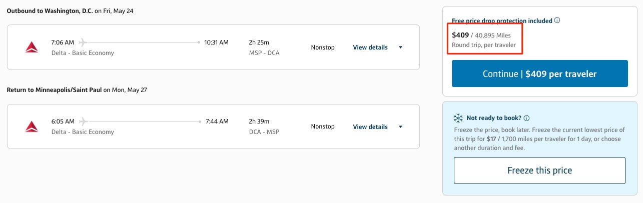 MSP-DCA Delta flight booked through Capital One