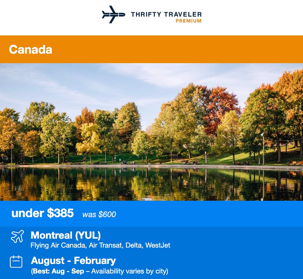 Montreal Thrifty Traveler Premium flight deal