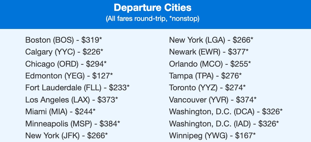 Montreal flight deal departure cities