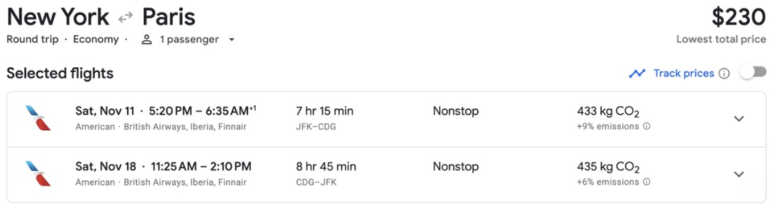 Paris flight deal info