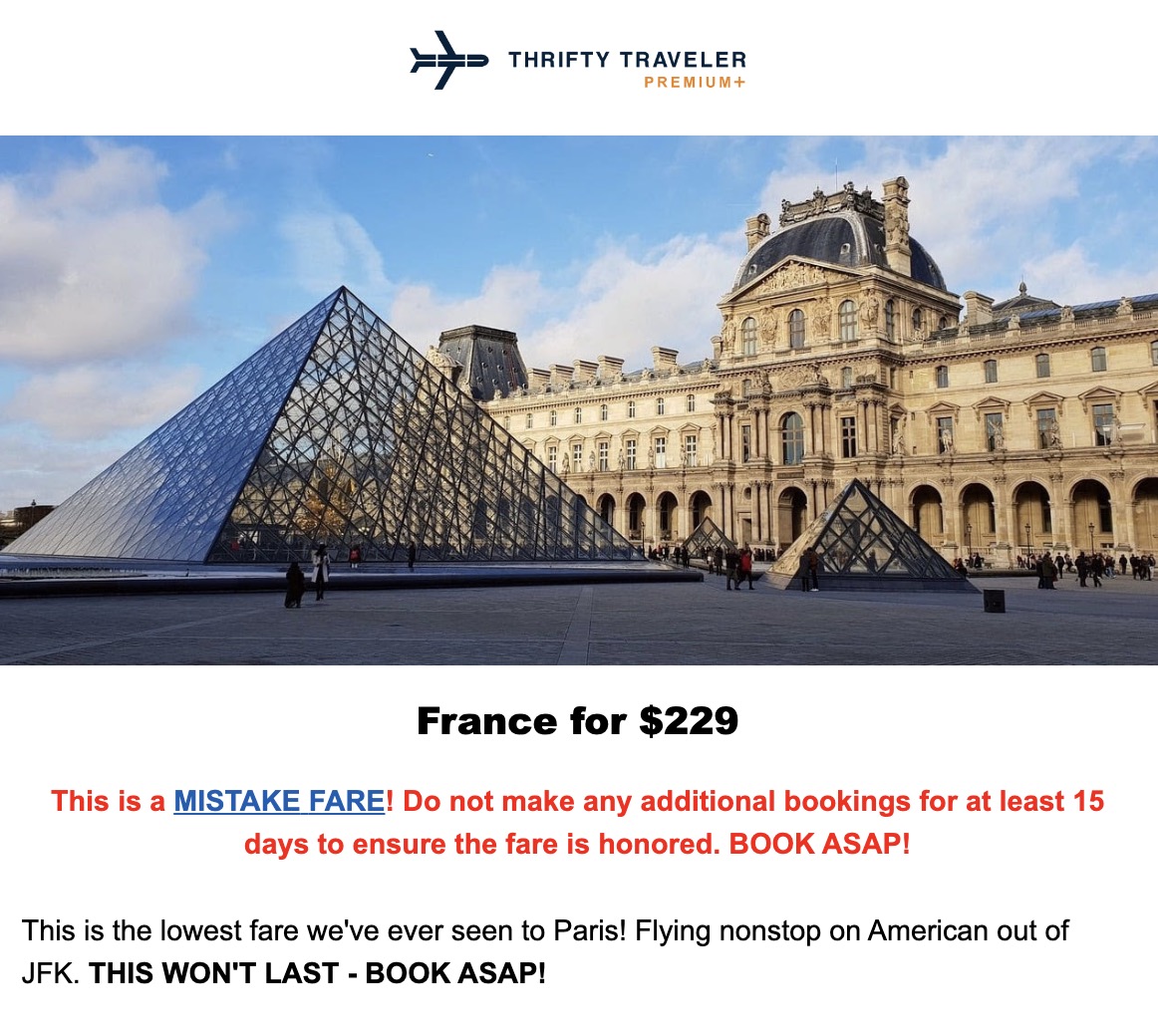 Paris AA mistake fare