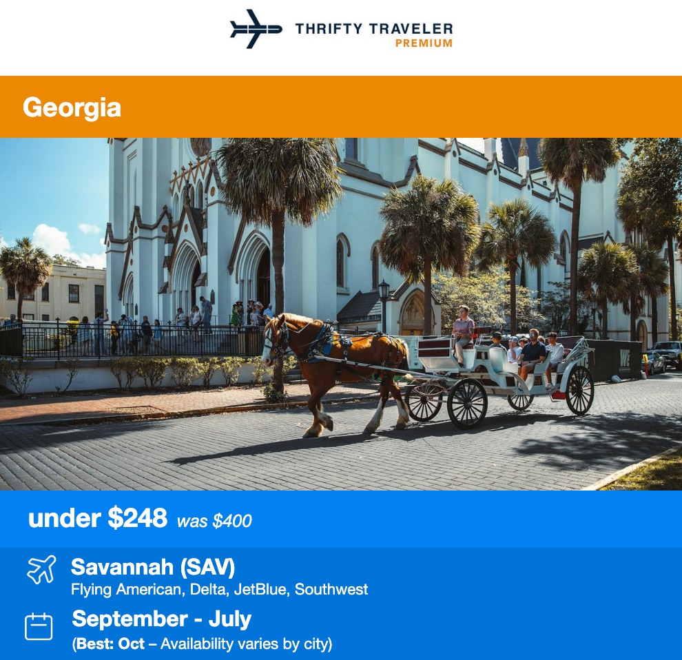 Savannah Thrifty Traveler Premium flight deal
