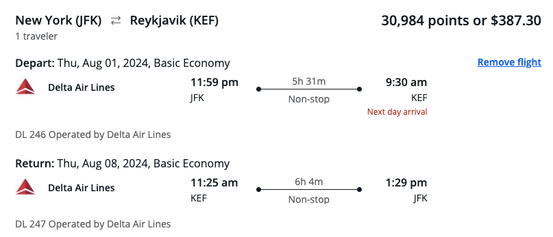 Chase Travel Booking (JFK-KEF)