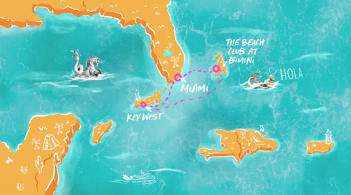 Map of Florida and the Caribbean.