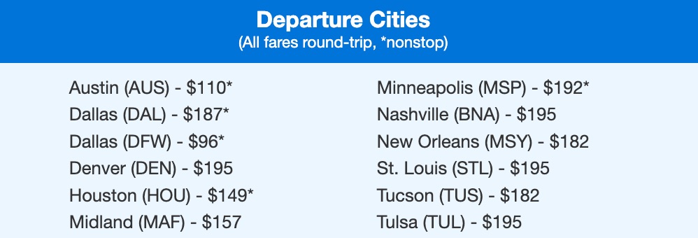 South Padre Island flight deal departure cities