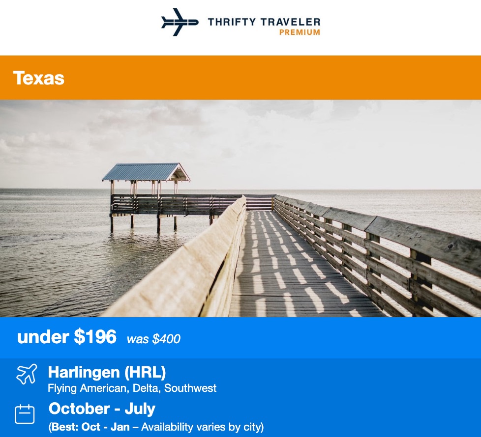 South Padre Thrifty Traveler Premium flight deal
