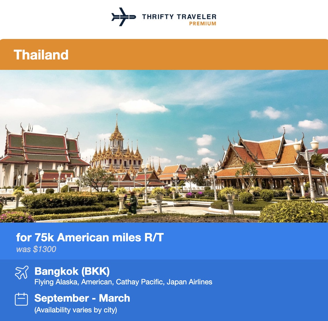 Thailand flight deal AA miles