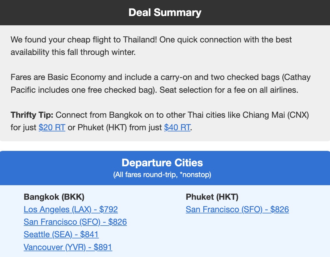 Thailand flight deal