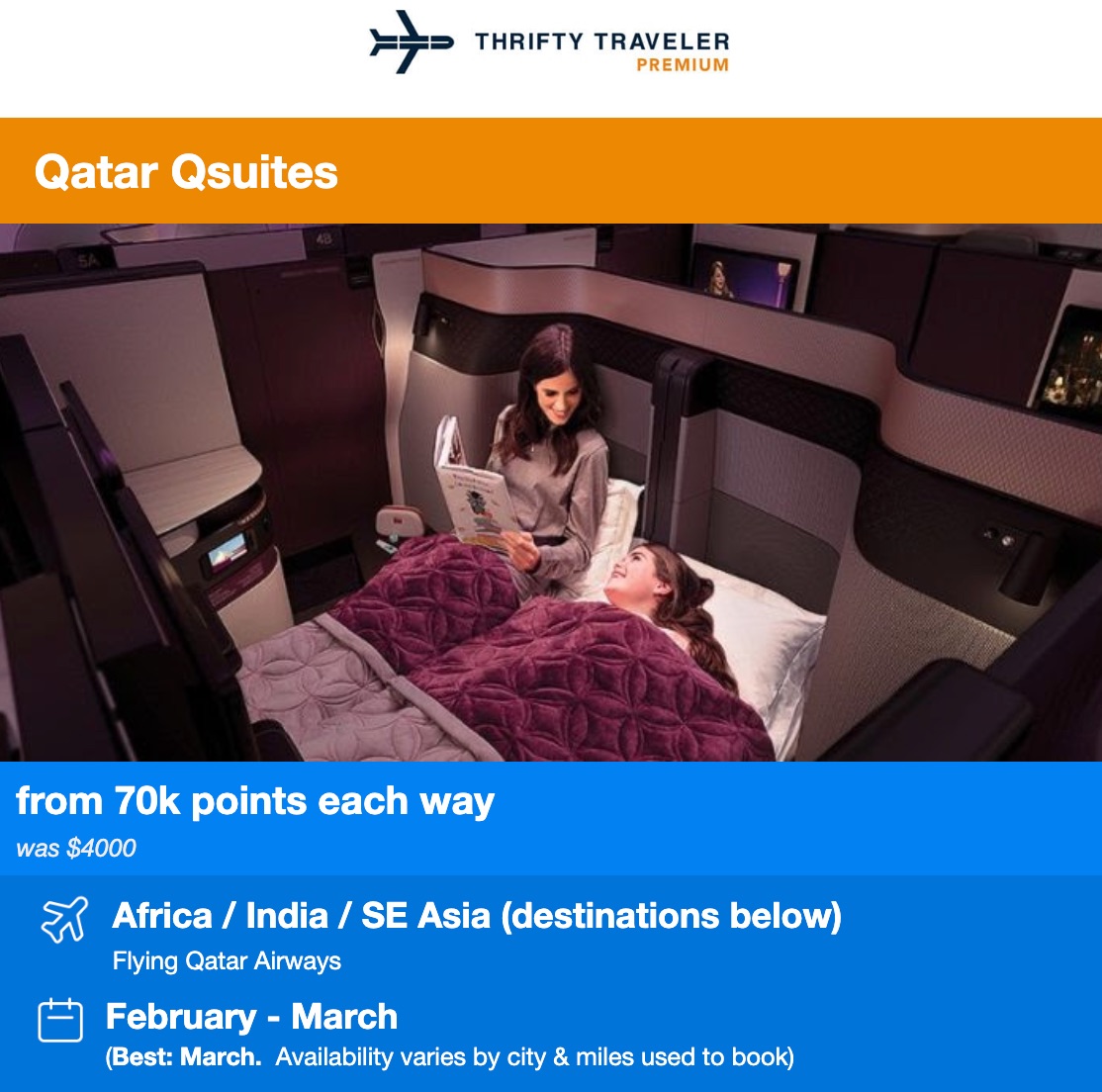 Thrifty Traveler Premium QSuites deal
