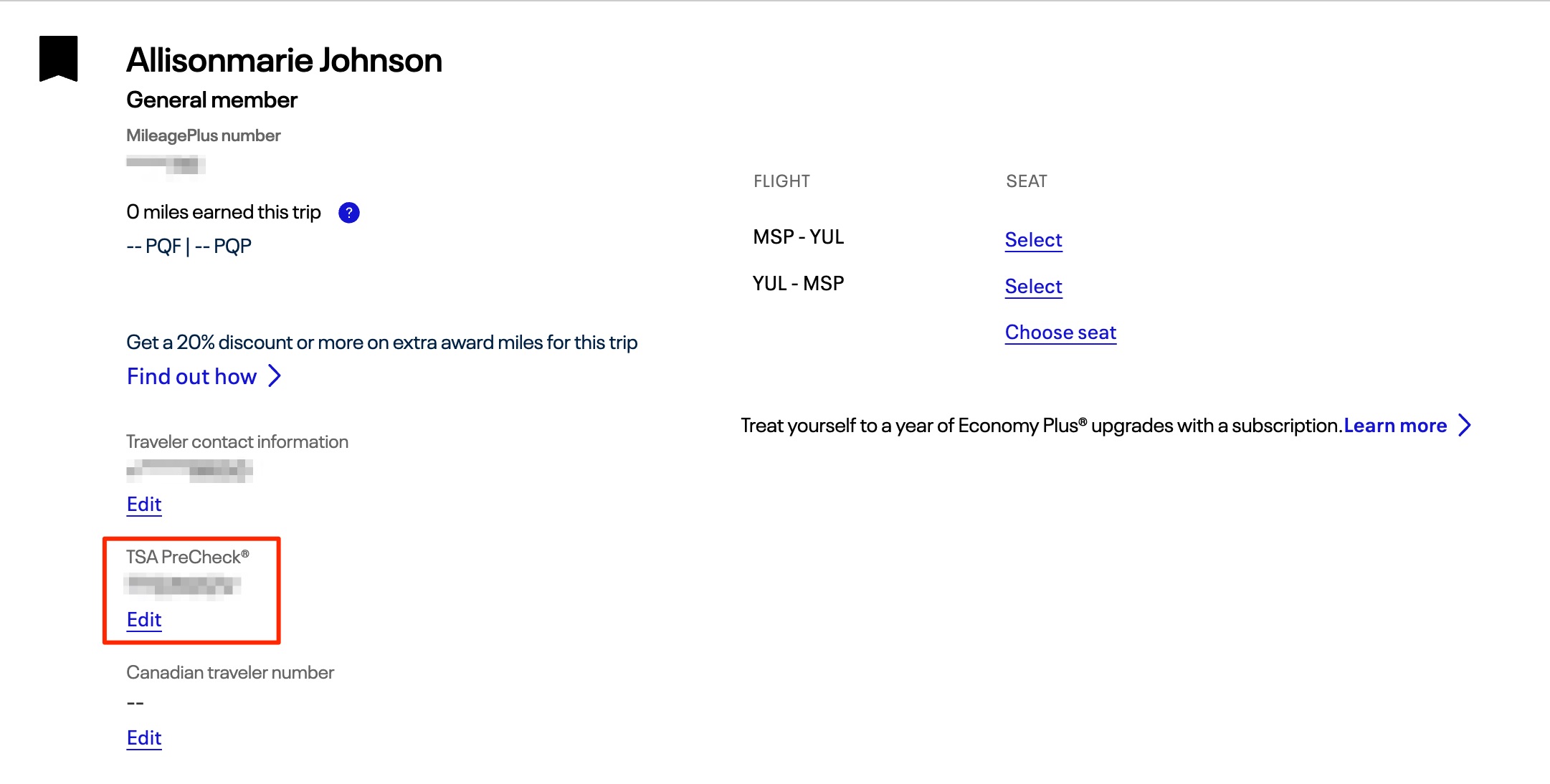 United MSP-YUL passenger details