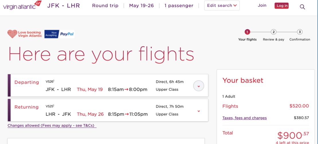 Virgin to London fare