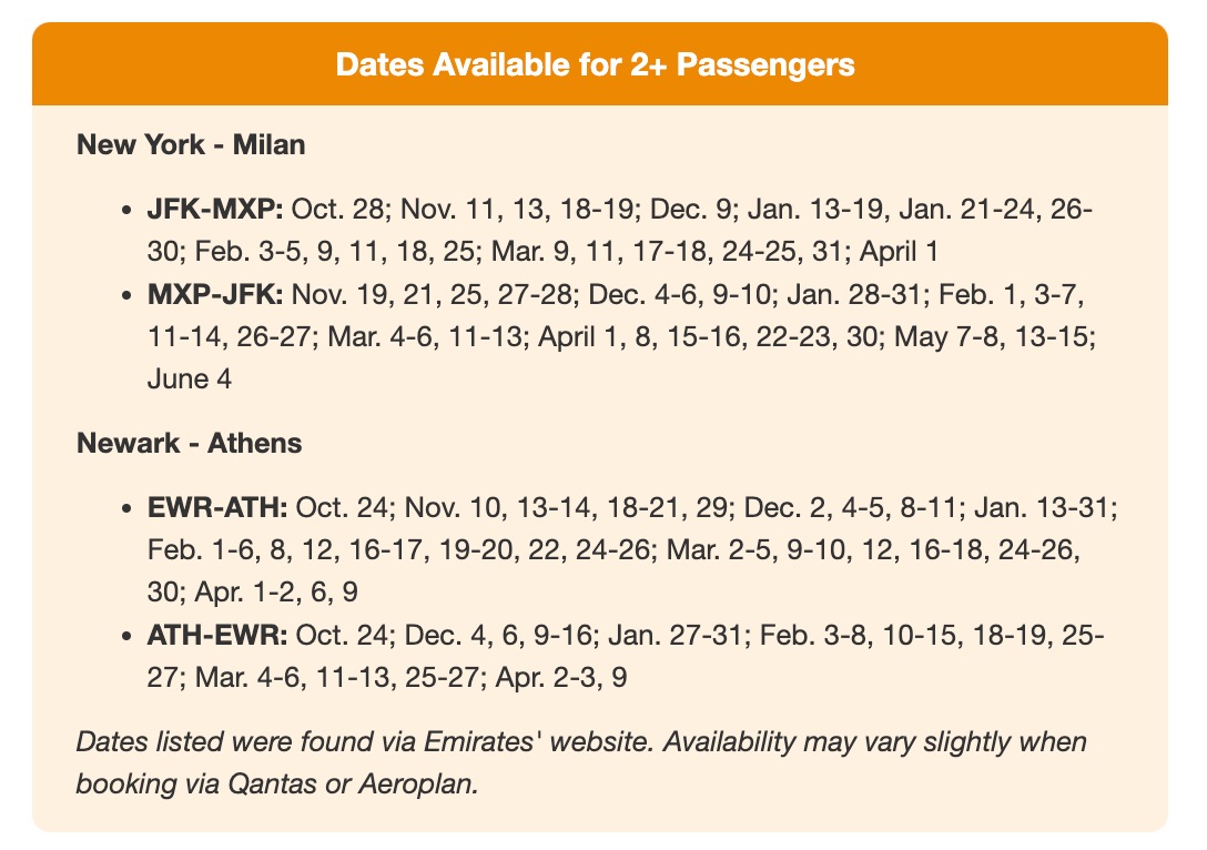 emirates biz class alert showing dates bookable