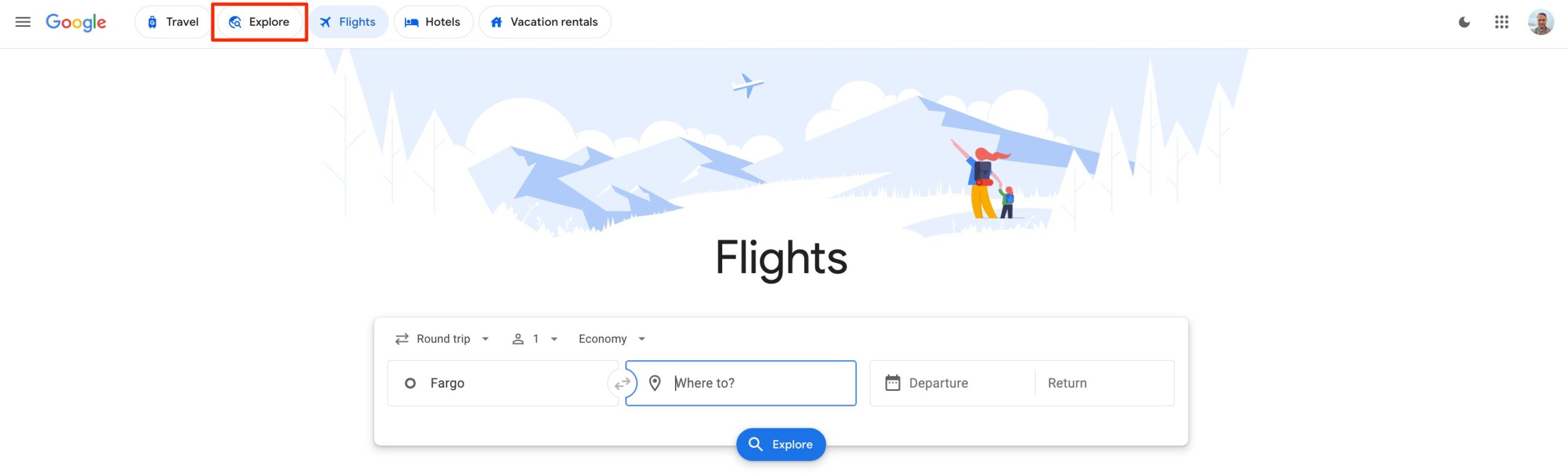 google flights menu